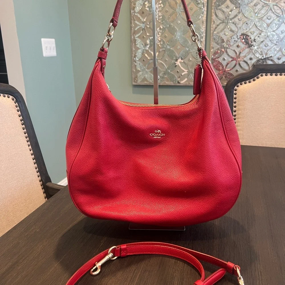 Coach Pebbled Leather Red Hobo Bag